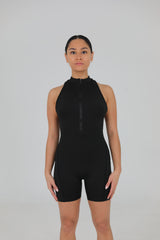 Zip Front Romper- Black