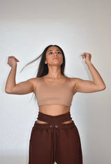 Padded Scoop Neck Sports Bra - Light Brown